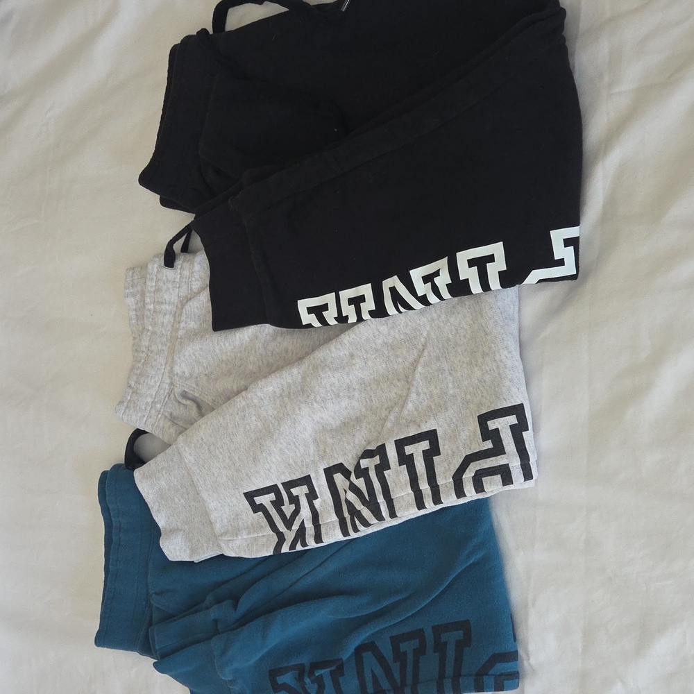 PINK Victoria's Secret Blue, Gray, and Black Sweatpants Joggers. All 3 Together.